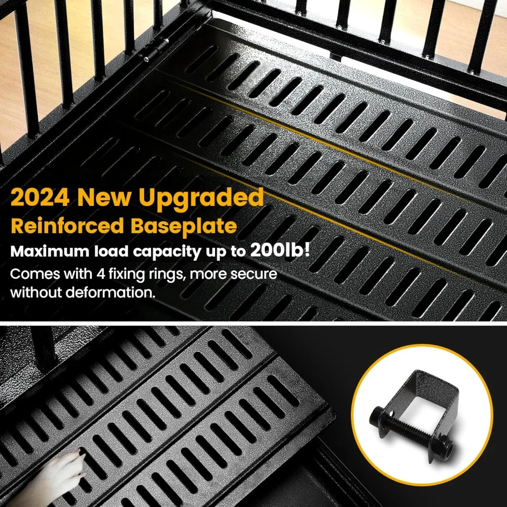 48 inch Heavy Duty Indestructible Dog Crate,2024 New Upgraded Reinforced Baseplate for Large Dogs, XL Dog Crate