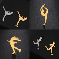 EUEAVAN 5pcs Skating Girl Skater Pendant Stainless Steel Charms Ice Gymnast Dancer Skating Winter Sport Figure DIY Accessories