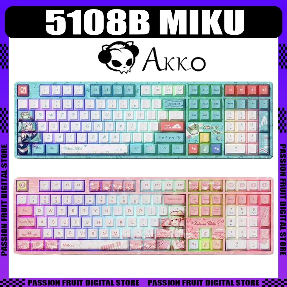 AKKO 5108B MIKU Mechanical Keyboard Bluetooth Three Mode Hot Swap Esports Gaming Keyboard RGB PC Gamer Accessories Cartoon Gifts