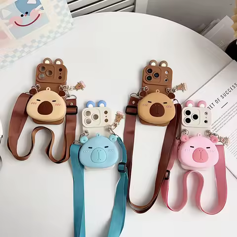 For Samsung Galaxy S8 S9 S10 S20 S21 S22 S23 S24 S25 Plus Ultra FE Edge Note 8 9 10 20 Capybara Wallet Case With Accessories