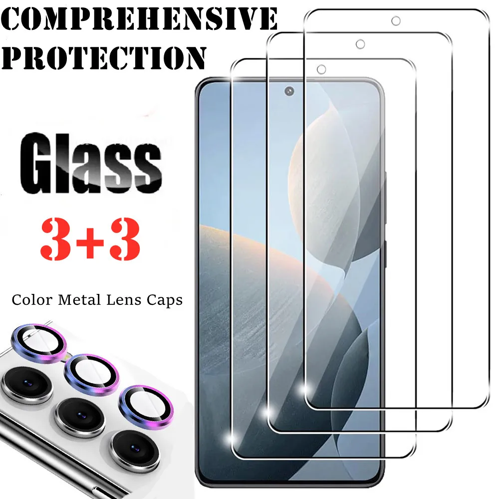 6-in-1 klares, vollständiges Gehärtetes Glas + Kamera-Objektivdeckel aus Metall, Displayschutzfolie für Samsung Galaxy A16 A55 A35 A15 S23 FE