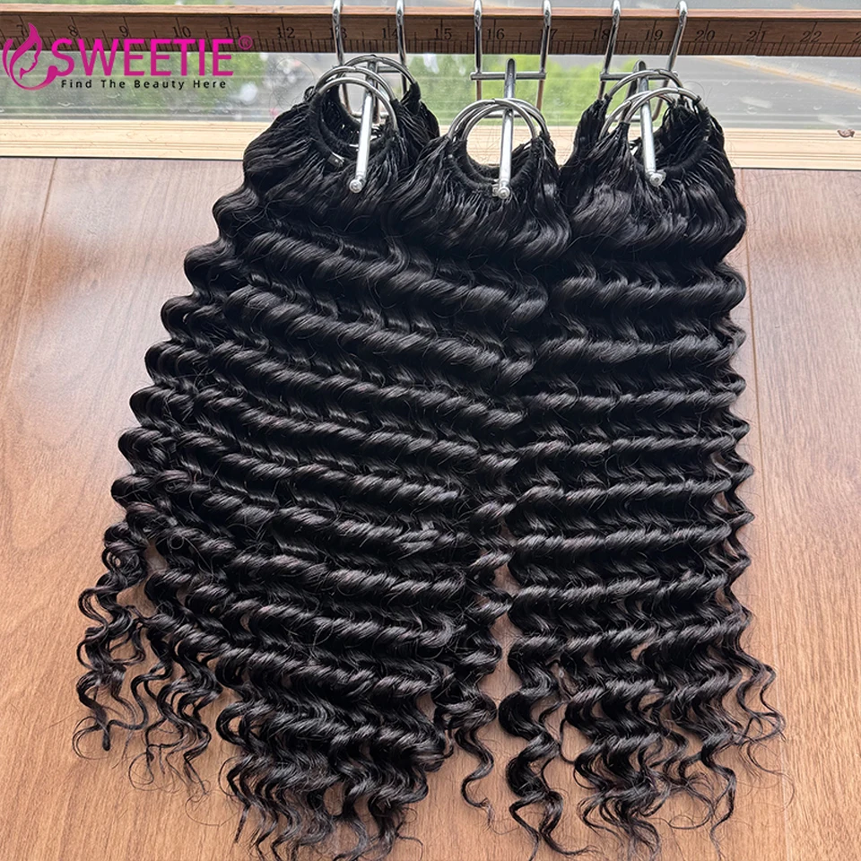12A Häkelhaar, Echthaar, tiefe Wellen, Feder-Häkelhaar, 100 % Echthaar für Damen, vorgefertigte Häkel-Remy-Echthaarbündel – Detail 6