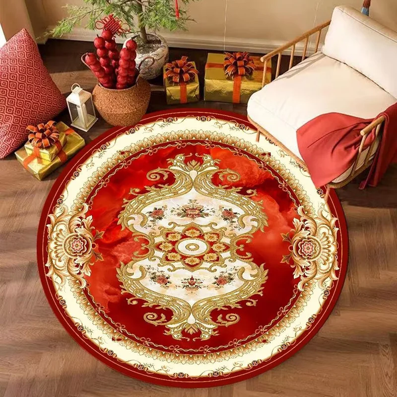 

Роскошный красный круглый ковер в европейском стиле, ковер для гостиной, дивана, прикроватного столика, нескользящий коврик, Мягкий моющийся кофейный столик