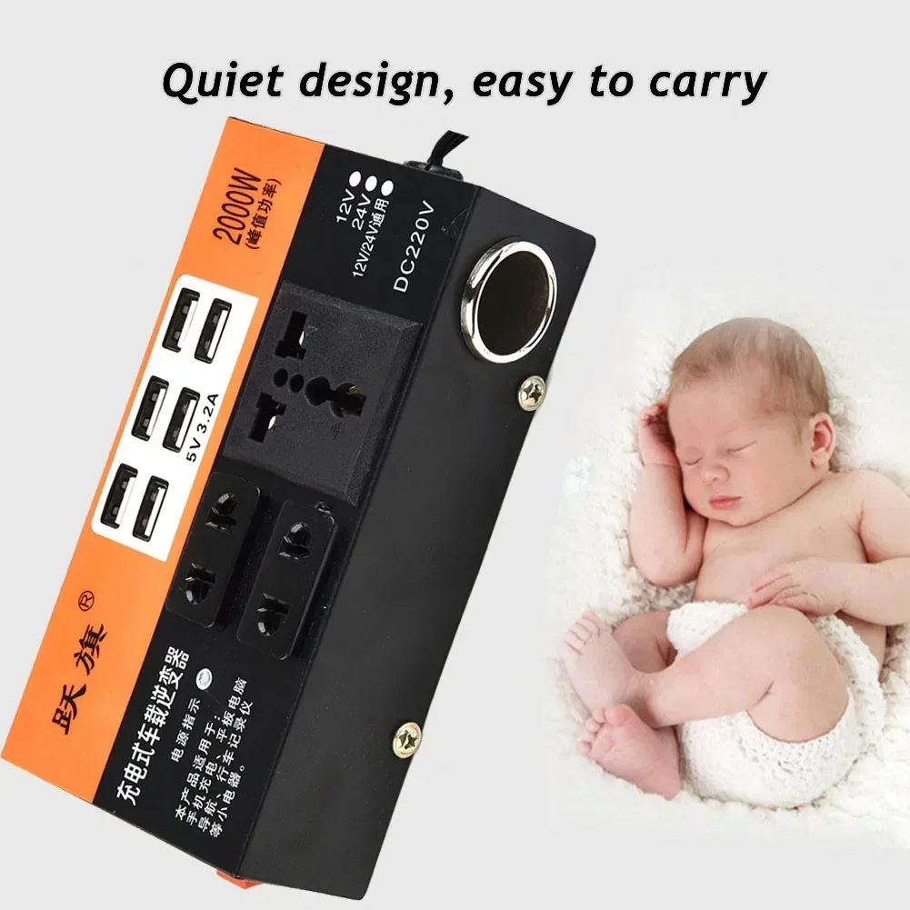 1500W Peak Car Power Inverter - DC 12V/24V to AC 110V/220V with 6 USB Ports | Auto Charger Adapter | NEW