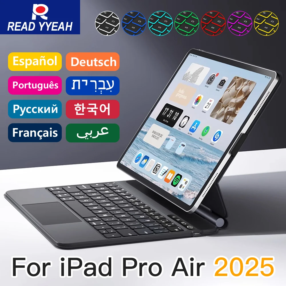 READ YYEAH iPad Magic Keyboard For iPad 2025 2024 Air 13in Pro 12.9 2018-2022 iPad Case Backlight Spanish Bluetooth Keyboard