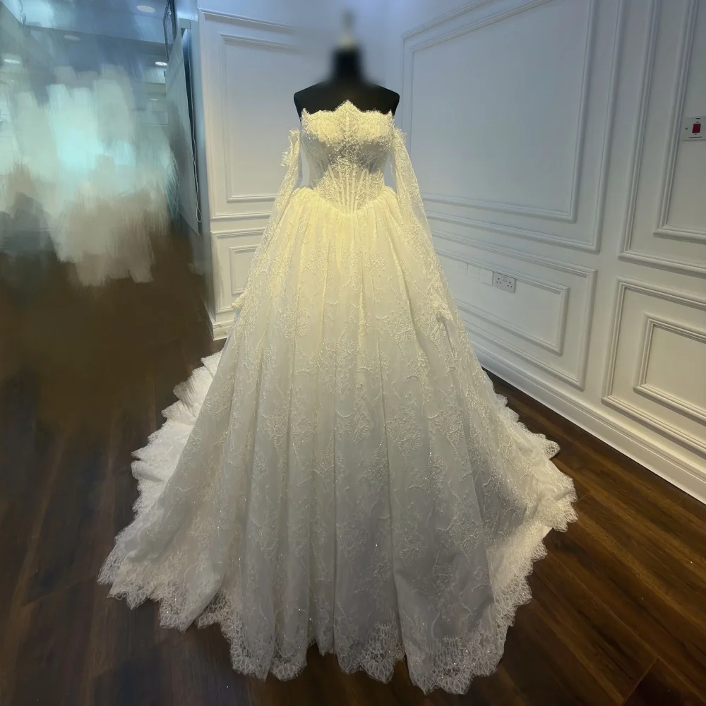 

Customized Lace Off-the-shoulder A-line Floor-length Bespoke Occasion Dress Woman Elegant Party Wedding Formal High Quality