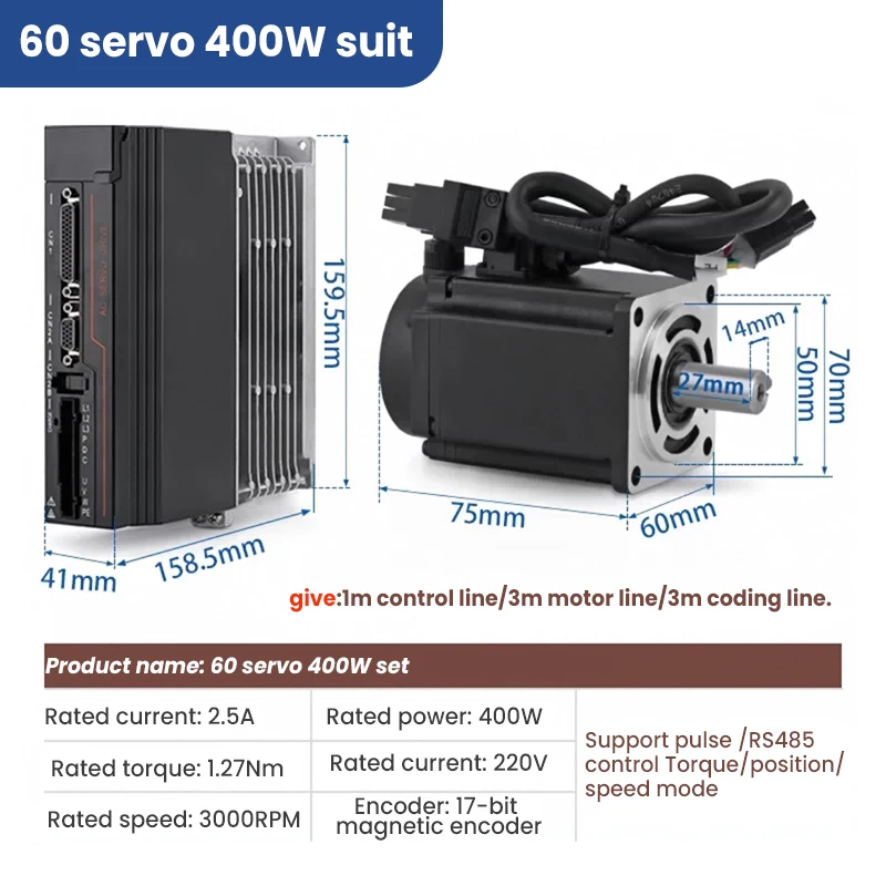 AC Servo Motor 400W 220V 5A Current Full Range Low Power IP65 Protection Stable Operation