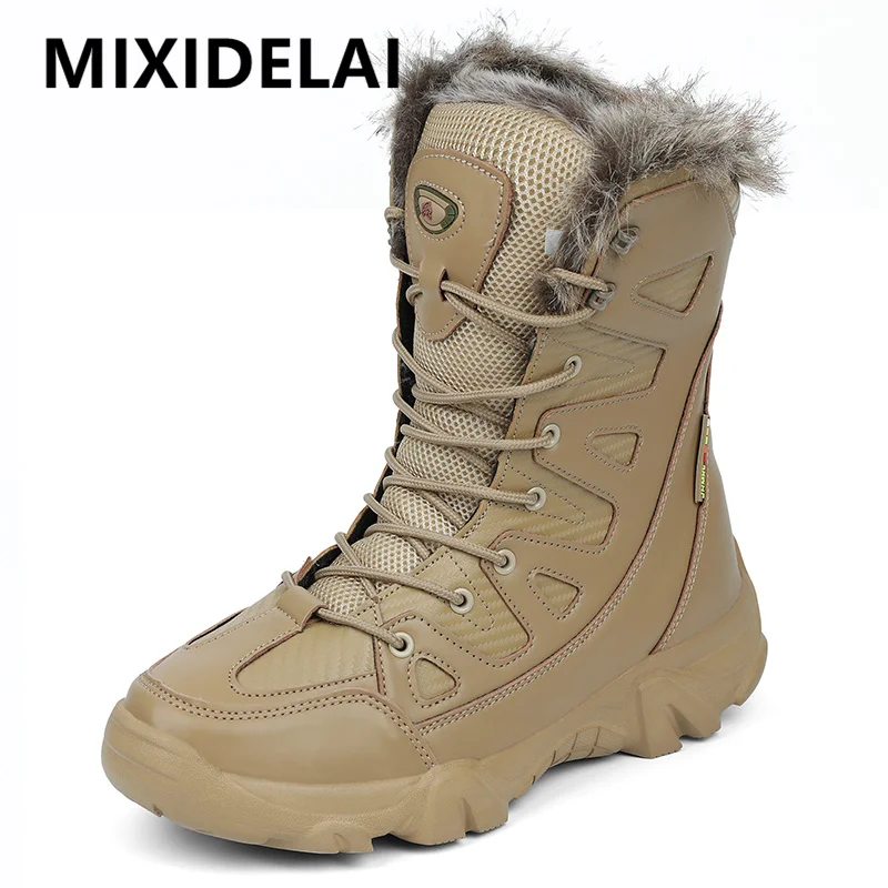 Brand Men's Winter Shoes Waterproof Men's Boots Warm Plush Snow Boots Outdoor Non-slip Hiking Boots Men Work Ankle Boots Size 46