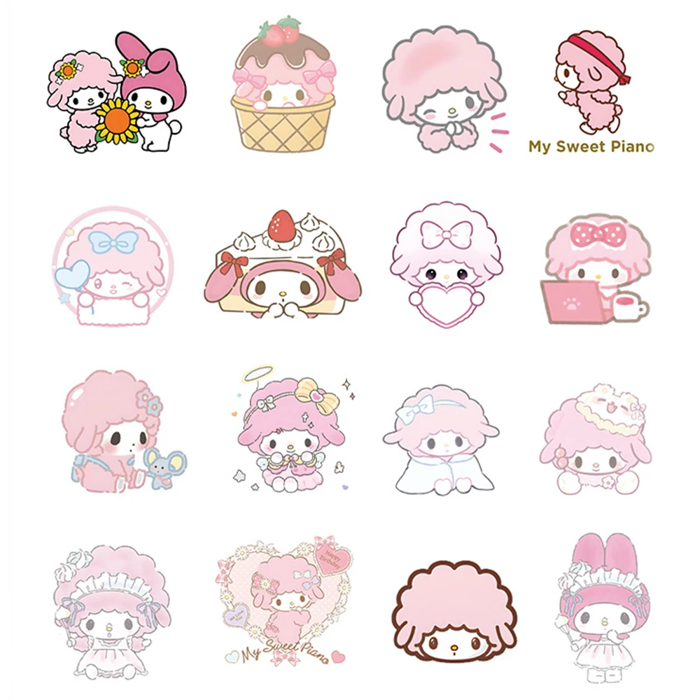 10/30/50/100 pçs kawaii meu doce piano dos desenhos animados adesivos bonito sanrio rosa ovelhas decalques diy diário papelaria decalques brinquedos