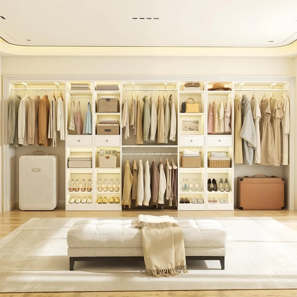 نظام تنظيم خزانة المشي الكبير عالي التحمل مع قضبان تعليق وأدراج، وخزانة ملابس خشبية بطول 10-15 قدم للتخزين الفعال #3