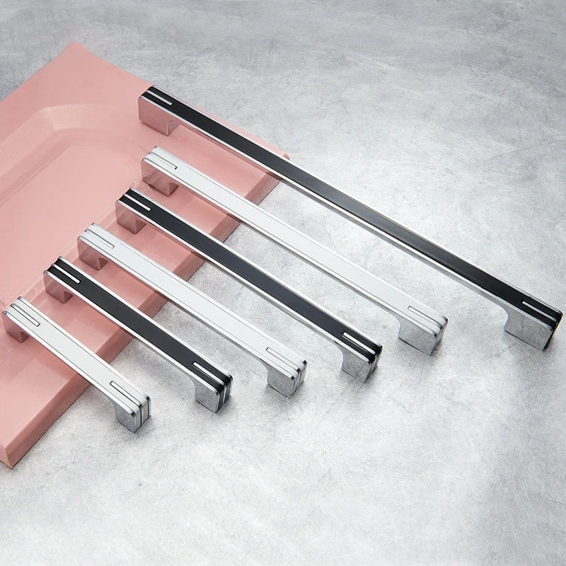 Modern Fashion Black Chrome Cabinet Door Handles and Knobs Zinc Alloy Kitchen Cupboard Wardrobe Drawer Pulls Hardware