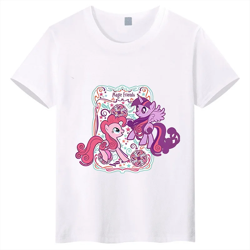 

Детская футболка Xiaoma Baoli Rainbow Sprint Twilight Flash с мультяшным принтом из чистого хлопка с круглым вырезом, повседневный топ для родителей и детей