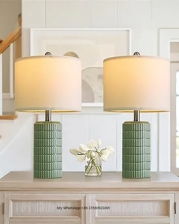 SIMIG Modern Ceramic Table Lamp White Beige Bedside Nightstand Lamps for Bedroom Living Room Farmhouse Table Lamps view 5