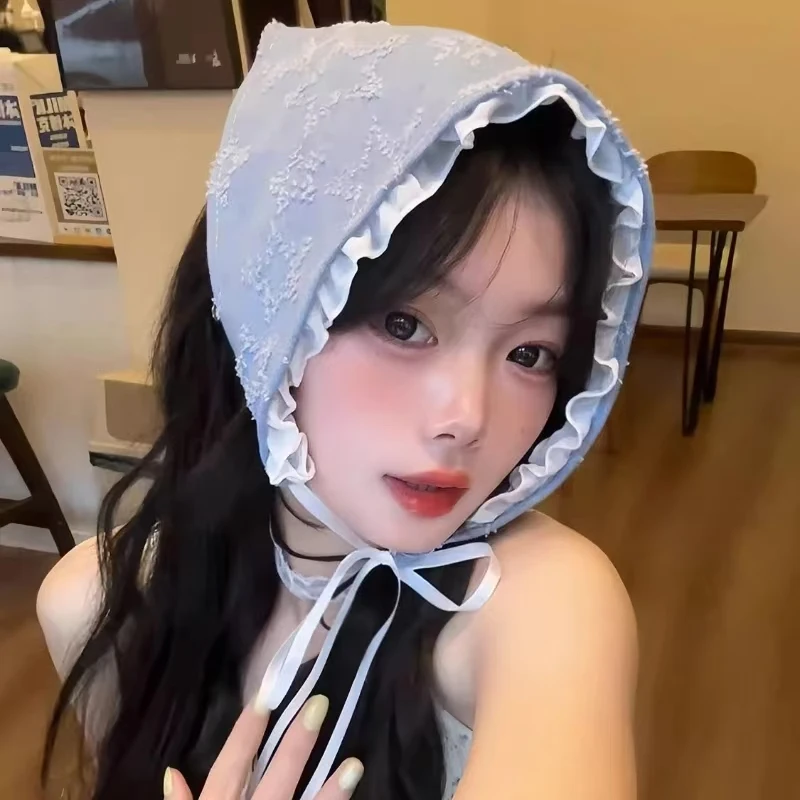 

Blue Denim Hair Scarf Retro Star Bandana Triangle Hair Band Strap Soft Wrap For Women