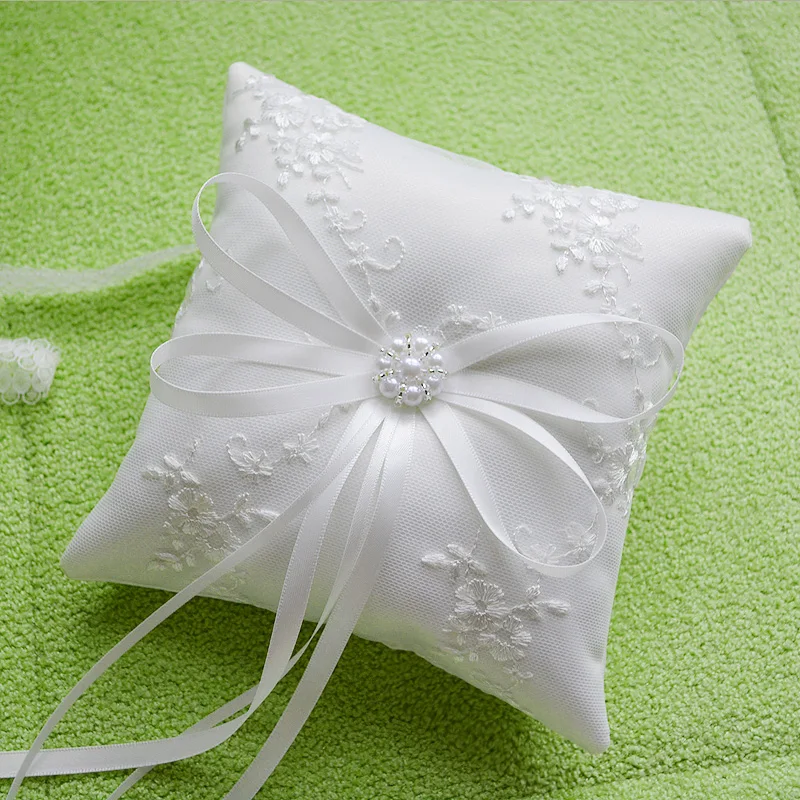 Top Quality Lace Wedding Ring Pillow Bow Bride Ring Pillows Cushion Pincushion Rings Festive & Party Supplies DIY Decorations