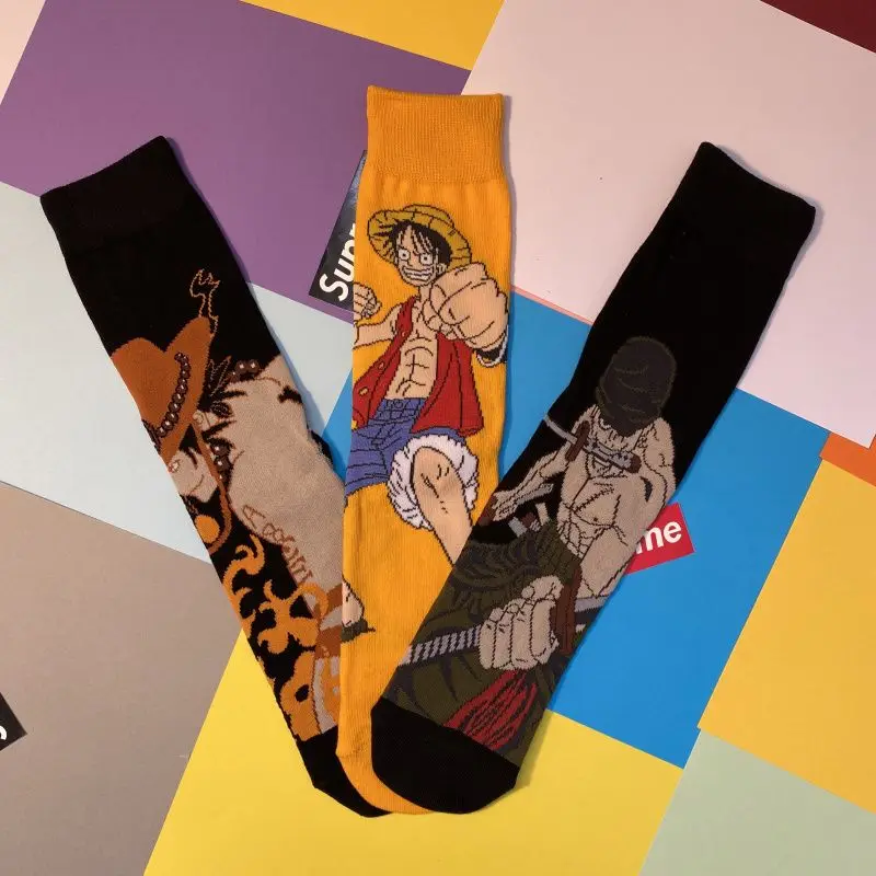 

New One Piece Luffy Ace Zoro Cotton Socks Two Dimensions Four Seasons Trendy Personalized Mid-Length Sports Socks Anime Gift Toy