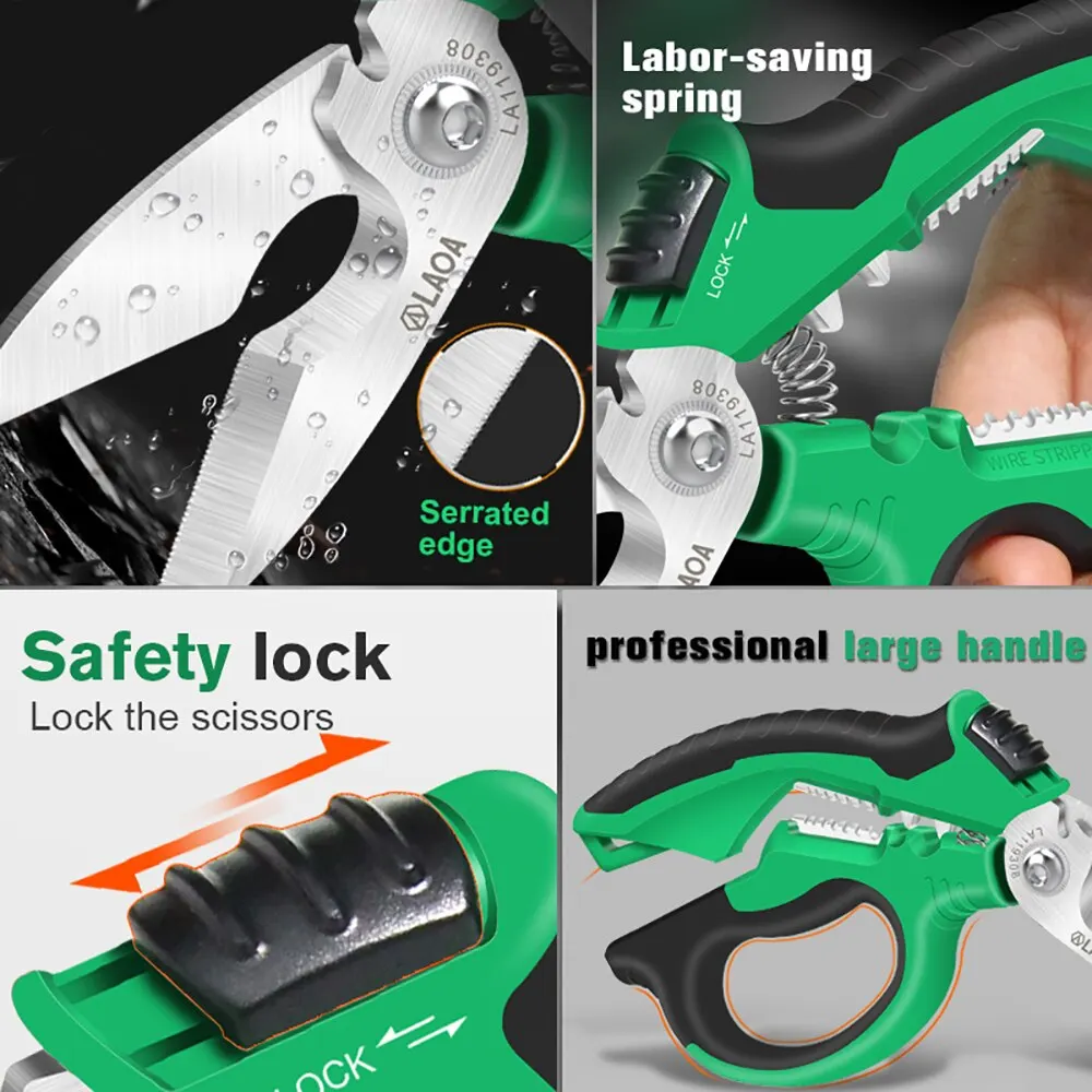 LAOA Electrician Scissors 8Inch Multifunctional Stainless Steel Cable Cutter Multi-Purpose Knife Wire Stripping Crimping Tools