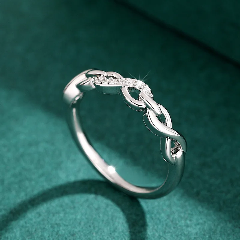 Simple Female Rings Genuine 925 Sterling Silver 8 Shaped AAA Cubic Zircon Infinity Eternity Rings Jewelry Female Wedding Gift