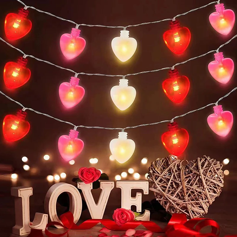 10/20 Leds LED Love String Lights Pin And White Valentine Day Wedding Birthday Party Home Decoration Fairy Tale Garland Lights