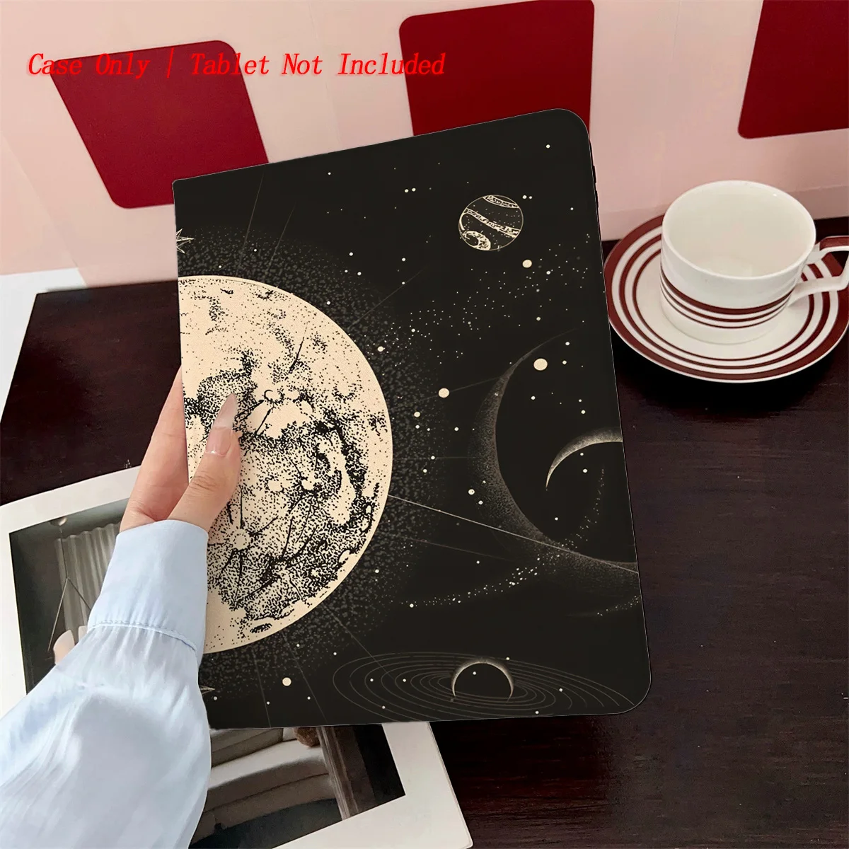 

Romantic Celestial Full Moon & Stars Pattern iPad Case for 10th/11th Gen 10.2 9th/8th Gen Auto Sleep/Wake Cover