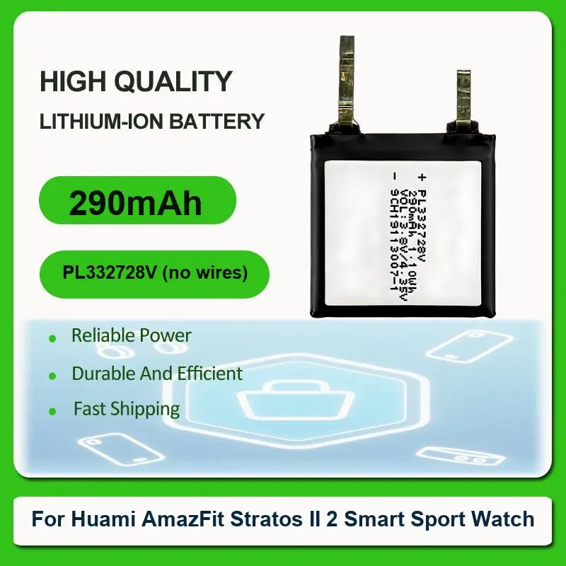 

Аккумулятор для умных спортивных часов Huami AmazFit Stratos II 2, Bip A1608/S/S Lite/1S, PACE A1602, A1612