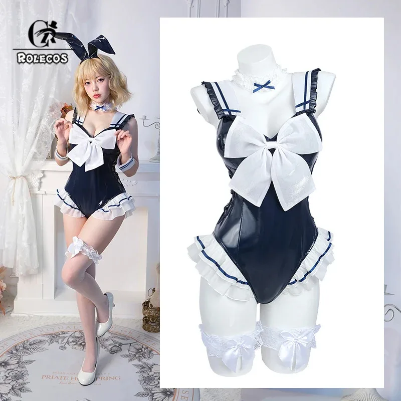 

ROLECOS Original Japanese Sexy Bunny Suit Festival Party Navy Lace Cute Jumpsuit Women Preppy Style Bunny Girl Costume