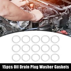 X Autohaux 15pcs Engine Oil Crush Washers Drain Plug Gaskets 14/16/18/20/22 mm Aluminum Silver Tone Car Replacement parts