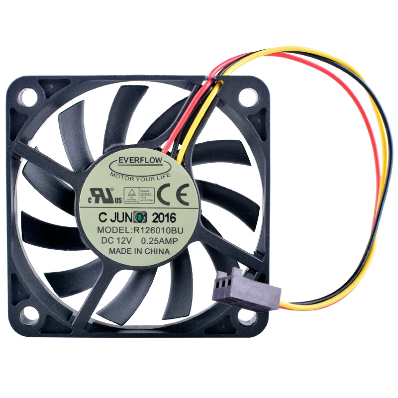 R126010BU 6cm 60mm fan 60x60x10mm DC12V 0.25A 3Pin 5500rpm dual ball bearing ultra-thin cooling fan for chassis CPU