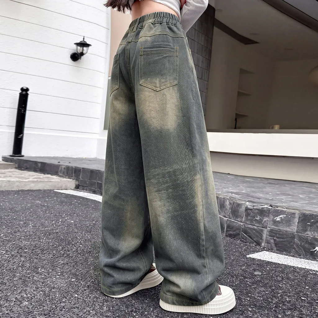 Girls Jeans Vintage Star Print Autumn Children Wide Leg Pants 2026
