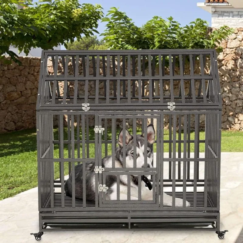 RapDuty-Grande cage pour chien, chenils et caisses pour grands chiens, intérieur et extérieur, portes doubles, 48 po