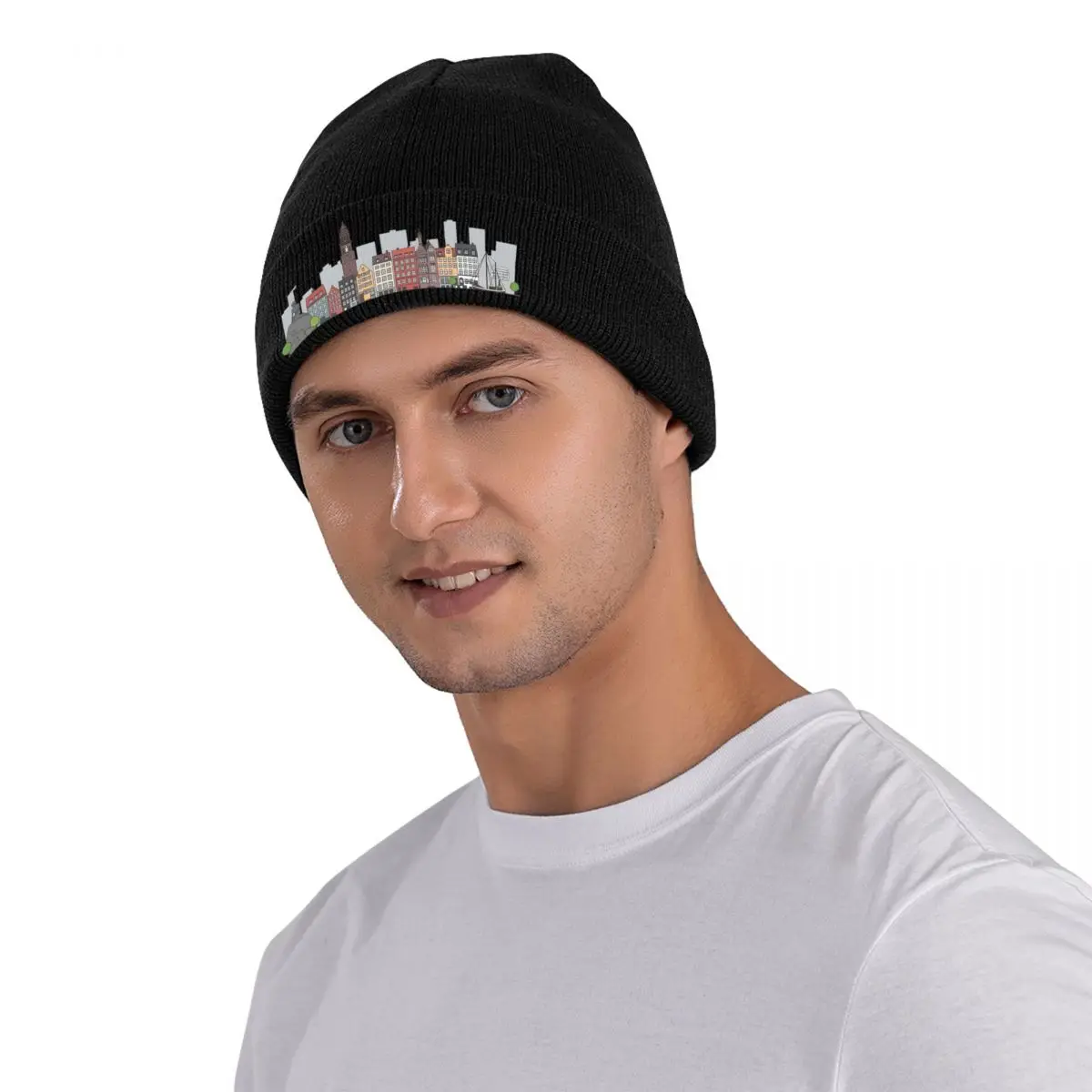 كوبنهاغن السفر أيقونة قبعة محبوكة دافئة الشتاء متماسكة بونيه قبعة Skullies Beanies الهيب هوب قبعات للجنسين #5
