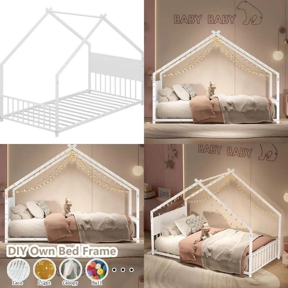 

Двуспальная кровать Montri с RGB-подсветкой, двуспальная кровать на подставке с изголовьем, двуспальная кровать с ламельным основанием, белая