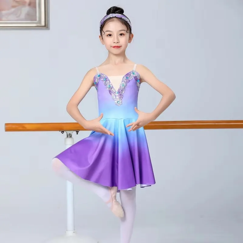 Girls Ballet Tutu Dress Gymnastics Leotard White Long Ballet Dresses Girls Princess Ballerina Dance Costume Birthday Party Dress