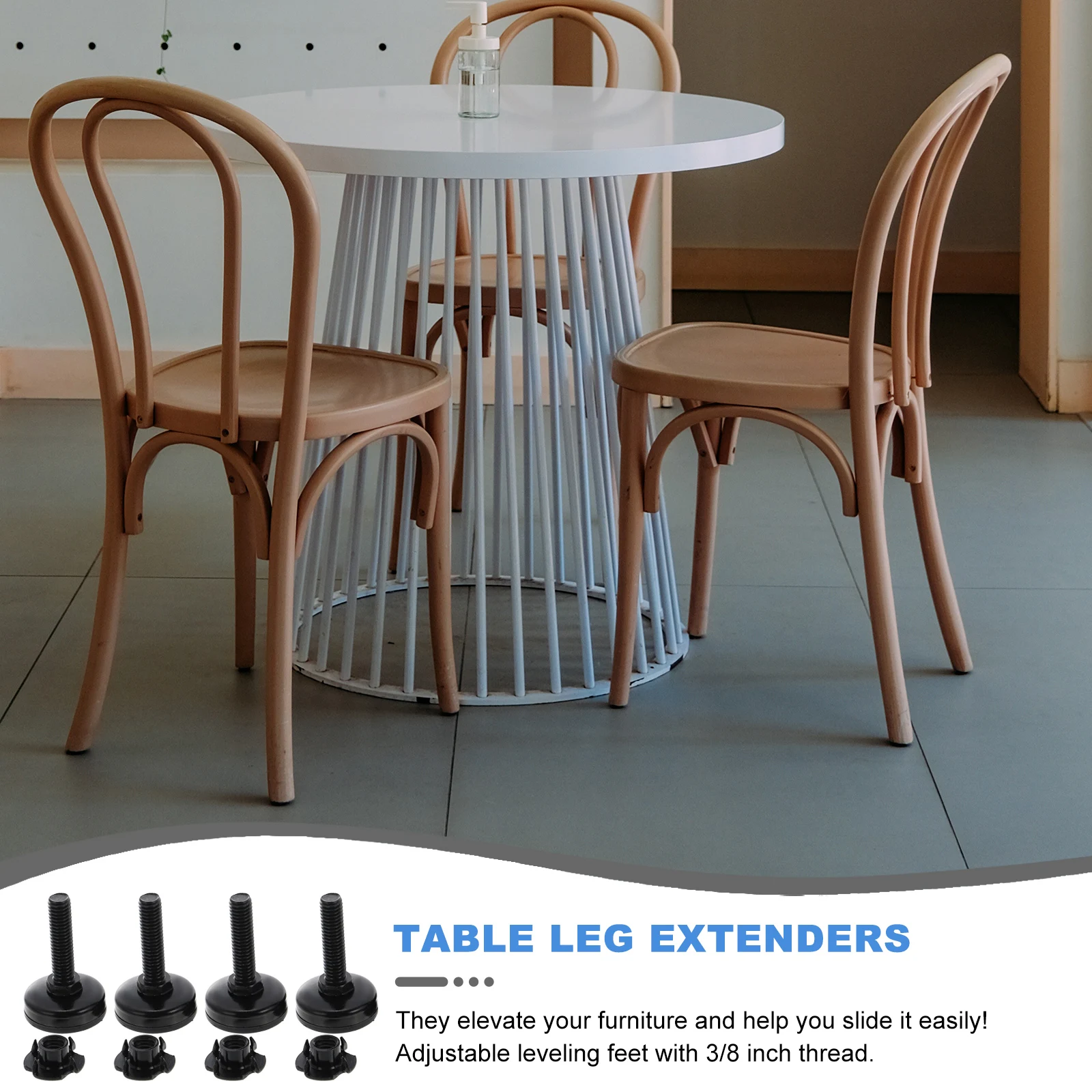 

8pcs Adjustable Furniture Feet 3/8 Inch Leveling Feet Table Leg Extenders Carbon Steel Heavy Duty For Home Office School Cafe