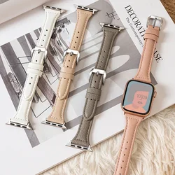 Apple Watch Ultra2/1 용 슬림 가죽 스트랩 49mm 시리즈 9 8 7 41/45mm 38/42mm 손목 팔찌 iWatch 7 SE 6 5 4 3 40mm/44mm 밴드