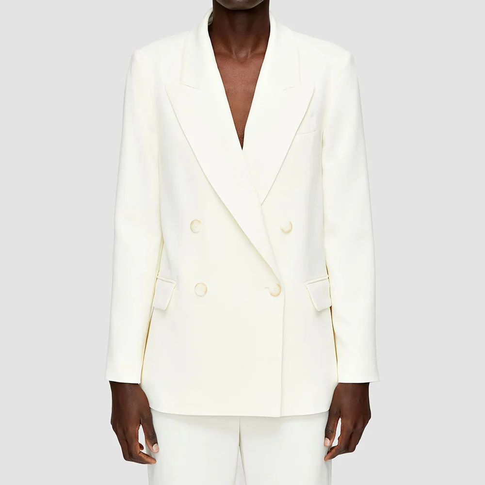 الكلاسيكية الأبيض المرأة قطعتين دعوى مجموعة مزدوجة الصدر الذروة التلبيب سترة السراويل مجموعات مكتب الأعمال الزفاف الملابس النسائية