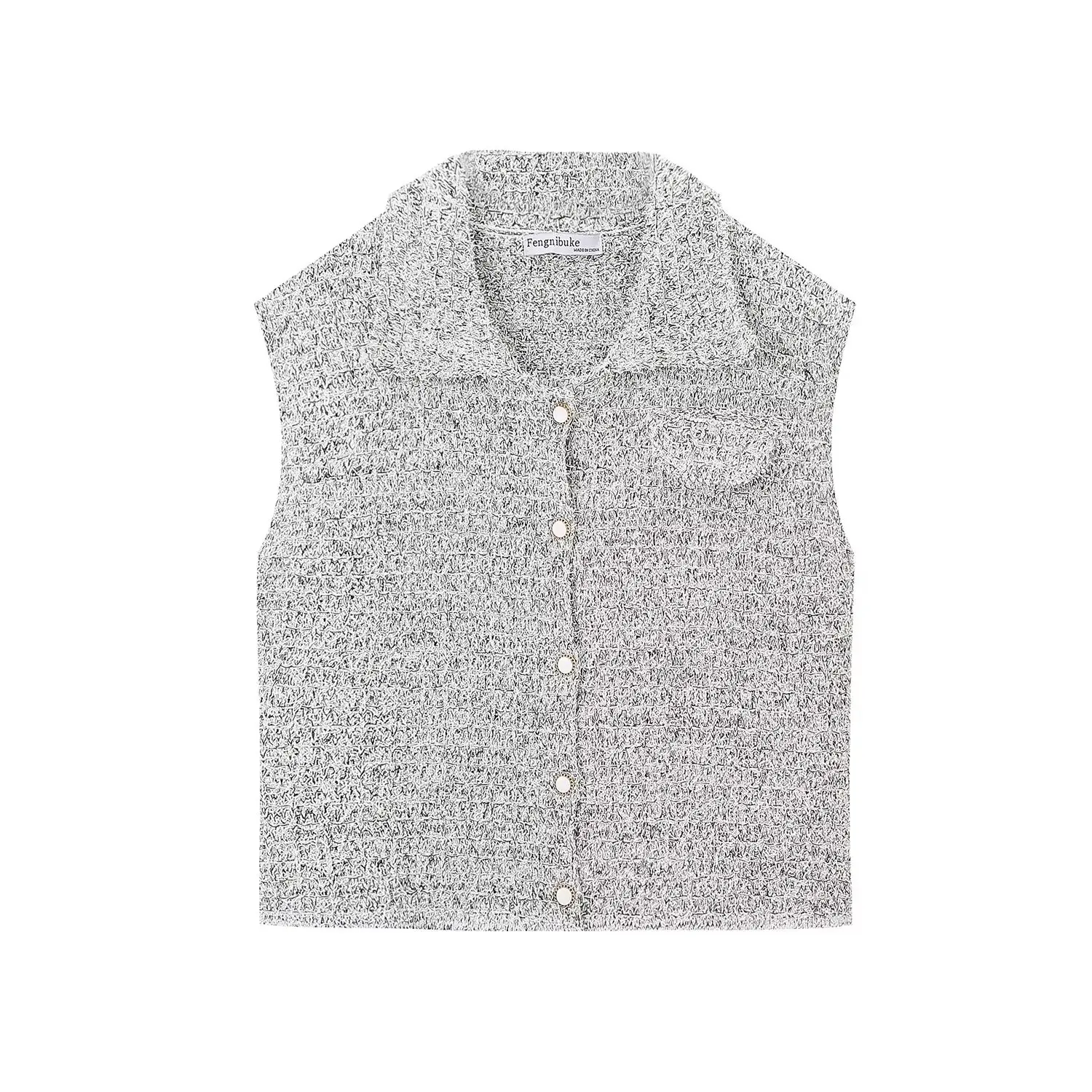 TRAF Knitted Vest And Fashionable Metallic Texture Single Breasted Lapel Flap Decoration Slim Fit Simple Sweater Vest 6236105