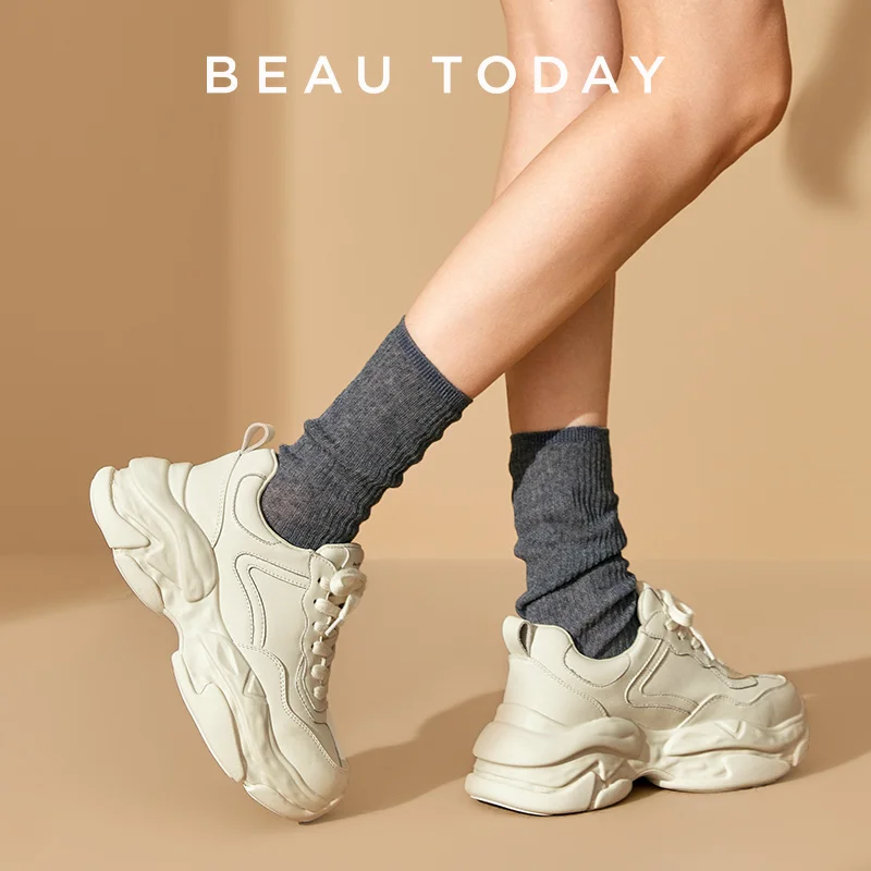 BeauToday Platform Sneakers Casual Women Lace-Up Round Toe Chunky Sole Ladies Shoes Handmade 29460