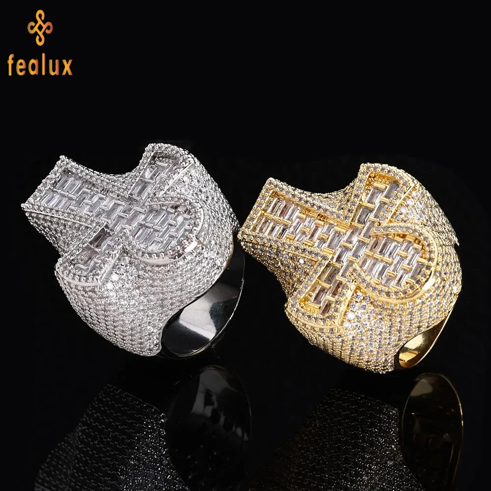 

New Hip Hop Cross Ring Shining Ice Round T-shaped Cubic Zirconia Luxury Men's and Women's Jewelry Party Gift