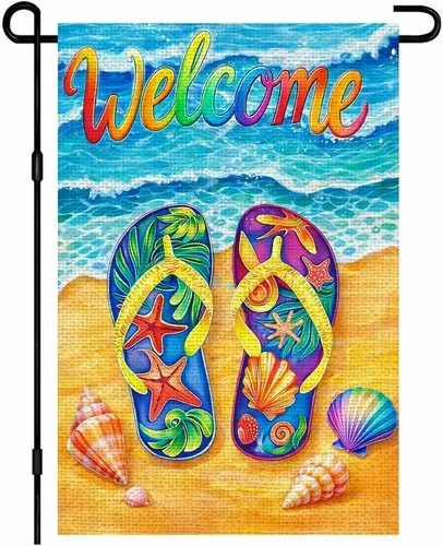 Burlap Garden Flags Double Sided Summer Beach Yard Flags Welcome, 12x18 Inch XXQ
