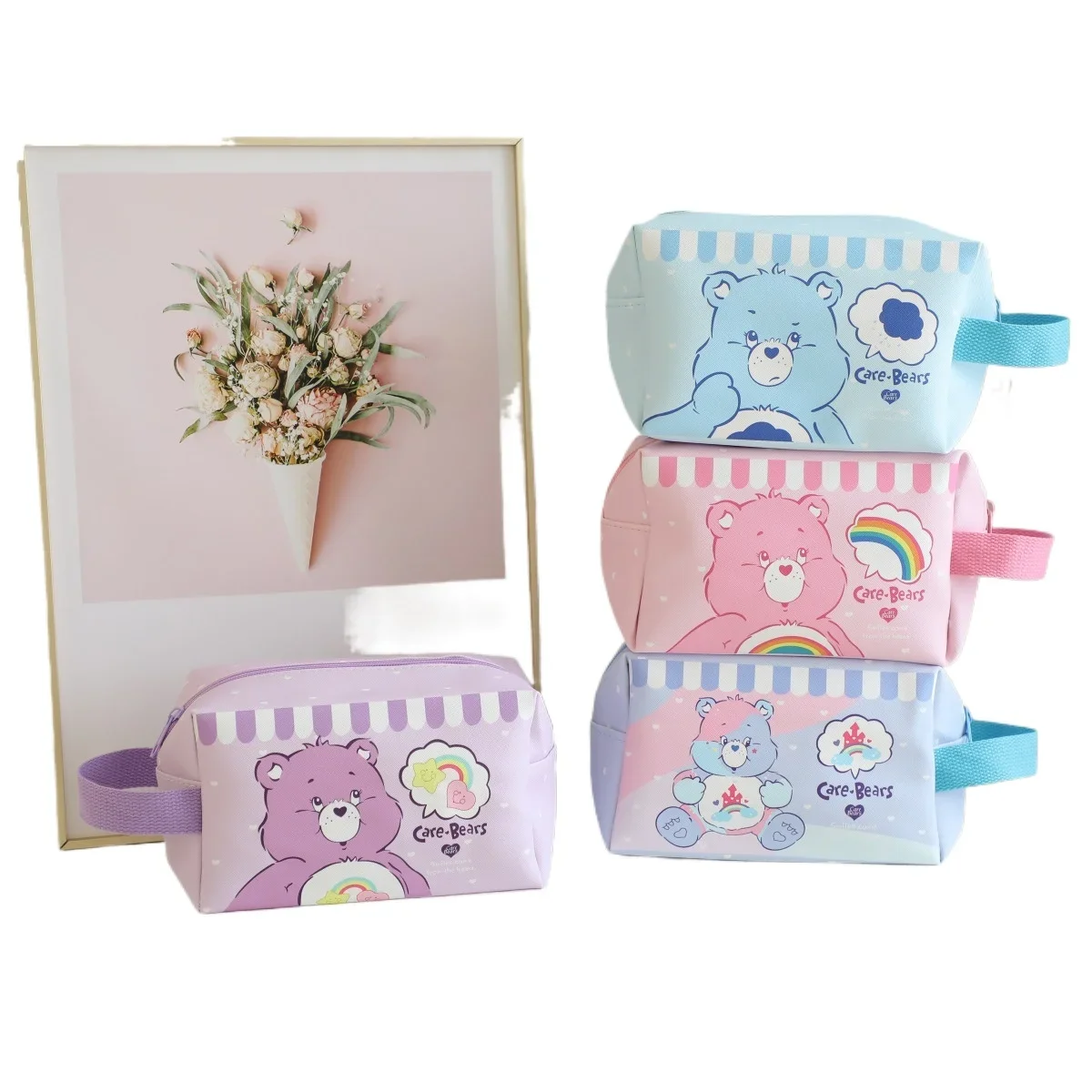 Miniso Care Bear Cartoon Large Capacity Cosmetic Bag Portable Handy Travel Gift Kawaii Multifunctional Storage Toiletries Anime