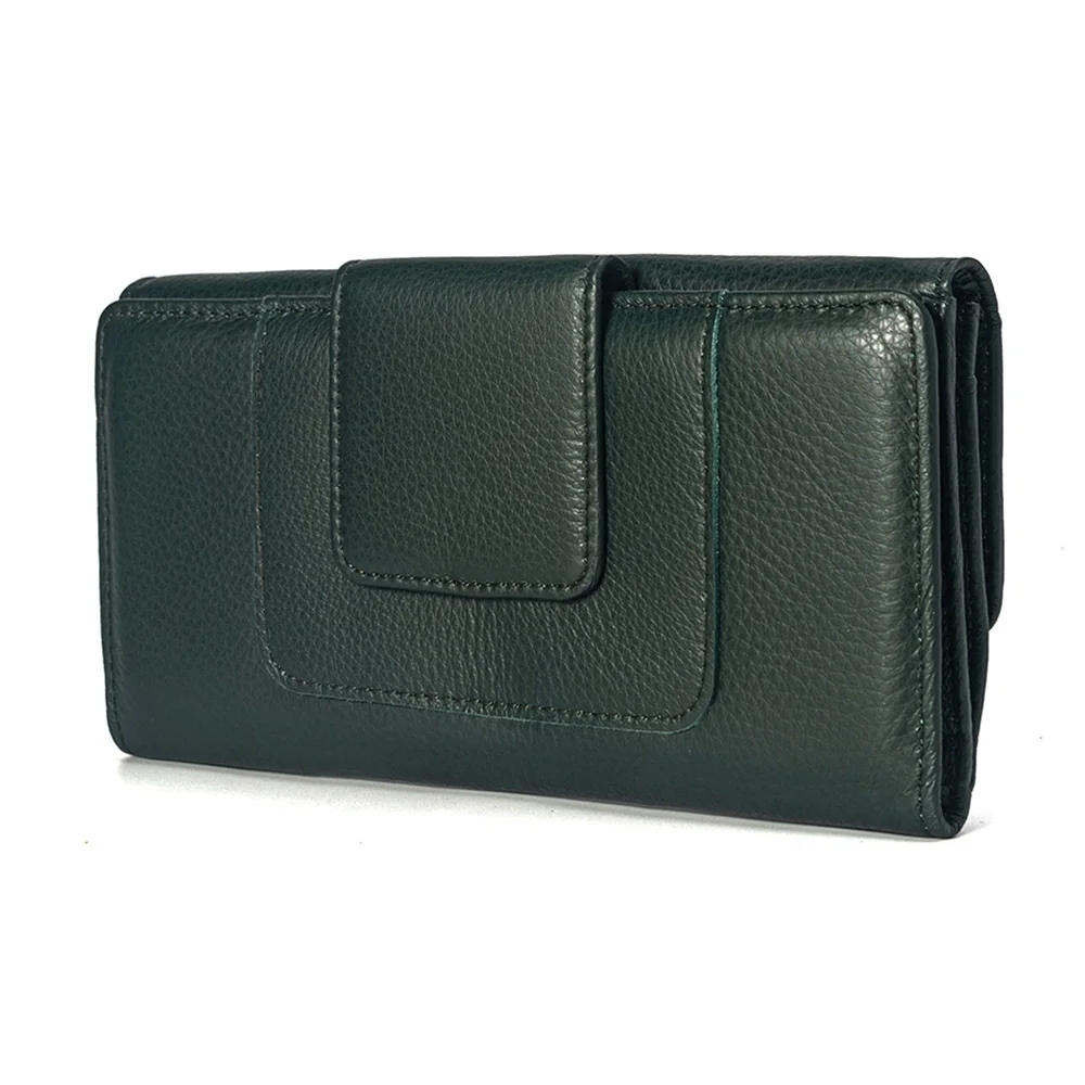 RFID Card Holder Genuine Leather Wallet Woman Soft Real Cow Leather Purse Long Cowhide Clutch Bag
