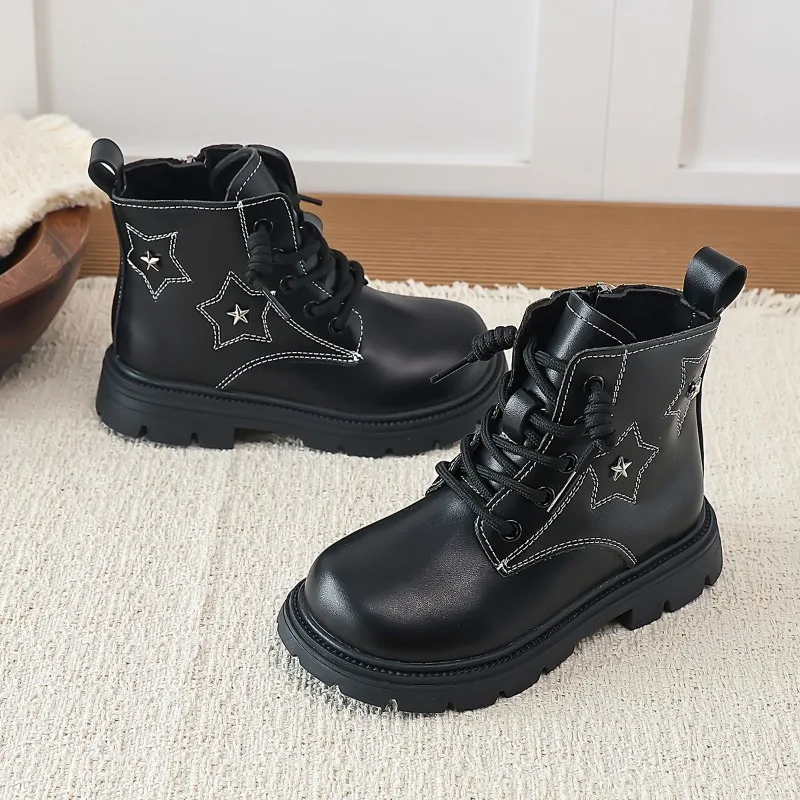 Children Retro Short Boots Boys Handsome British Style Boots Girls Fashion Single Spring Leather Boots