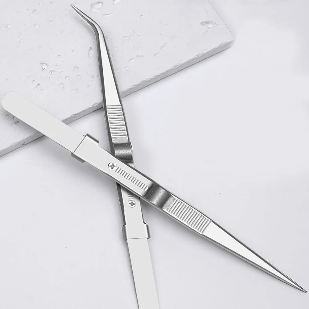 Stainless Steel Tweezers Precision Jewelry Crafting Long Non-Slip Tweezer Anti-Static Handheld Tool for Electronics