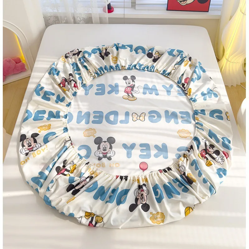 Mickey Disney Fitted Sheet Anime Stitch Fitted Sheet Cartoon Mattress Protective Cover Anti-Slip Dust-Proof Soft Bedspread Gift