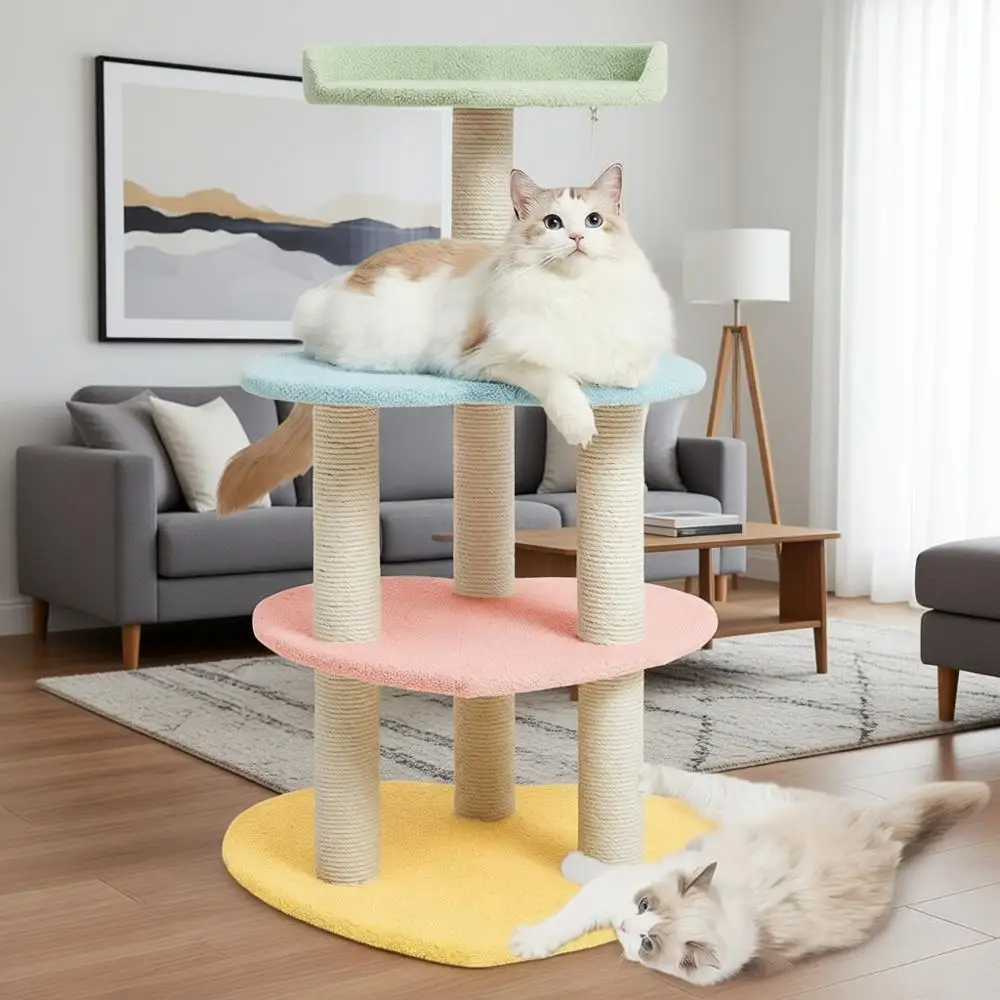 

Cat Tree Tower 38.6 Indoor for Cats with Jute Scratching Posts and Sweetheart Platform, Multi-Level Activity Center Furniture fo