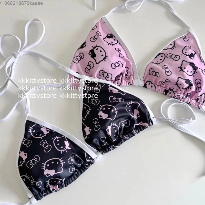 Sanrio Hello Kitty Cute Bikini Set Women Sweet Sexy Swimming Suit Cartoon Korean Style Y2k Briefs Underwear 2 Pieces Swimsuit