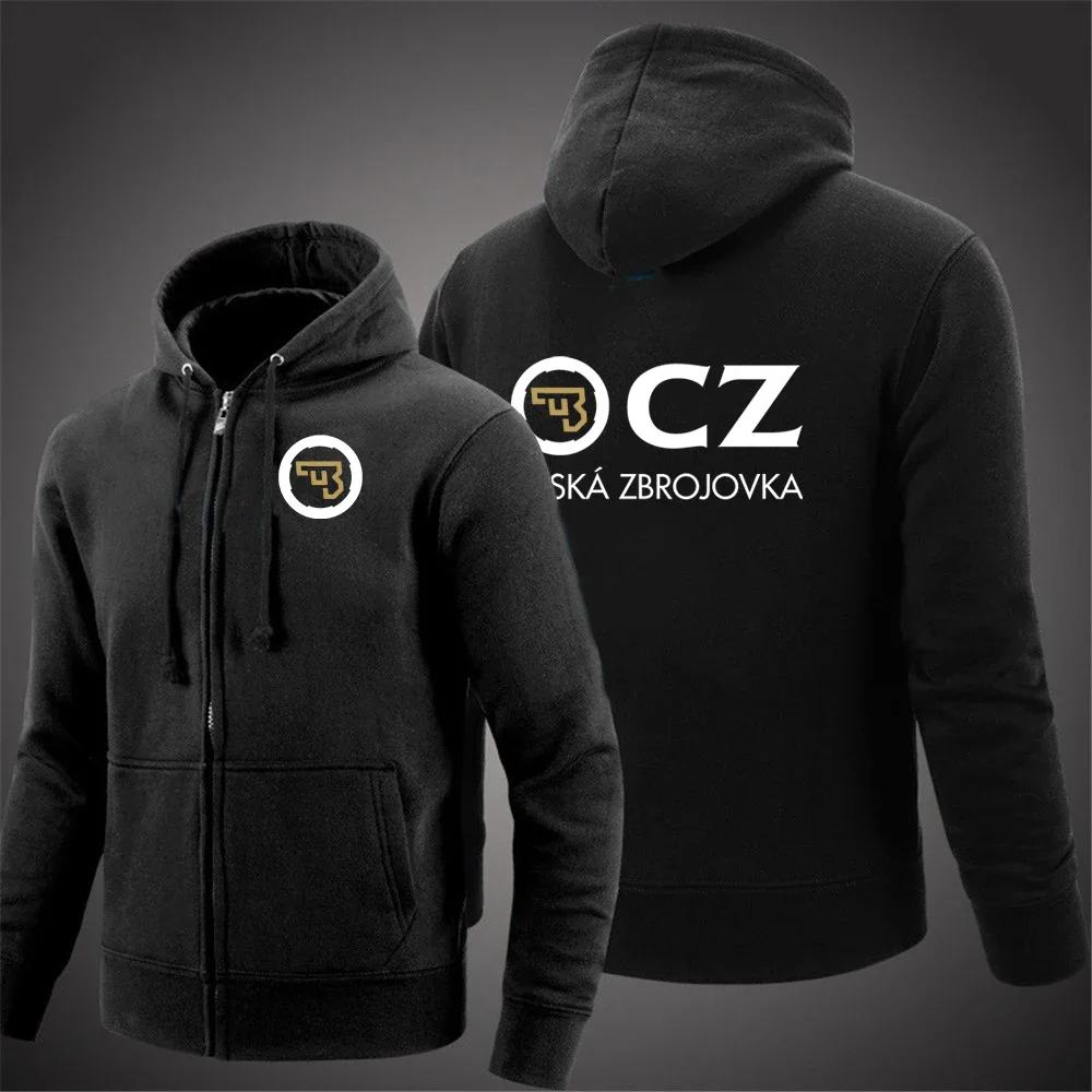 

2024 Spring Autumn CZ Ceska Zbrojovka Czech Firearms Logo Print Hooded Sweatshirts Solid Color Streetwear Pullover Hoodies Coats