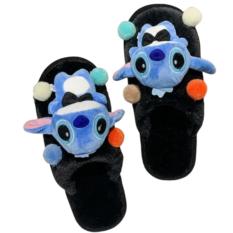 Stitch personality plush slippers female winter outer wear student dormitory plus velvet home cute cartoon warm couple slippers