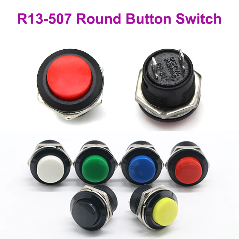 

2/5/10/30/50/100pcs R13-507 Momentary Push Button Switch Dia.16mm Momentary 6A/125VAC 3A/250VAC Round Power Switches